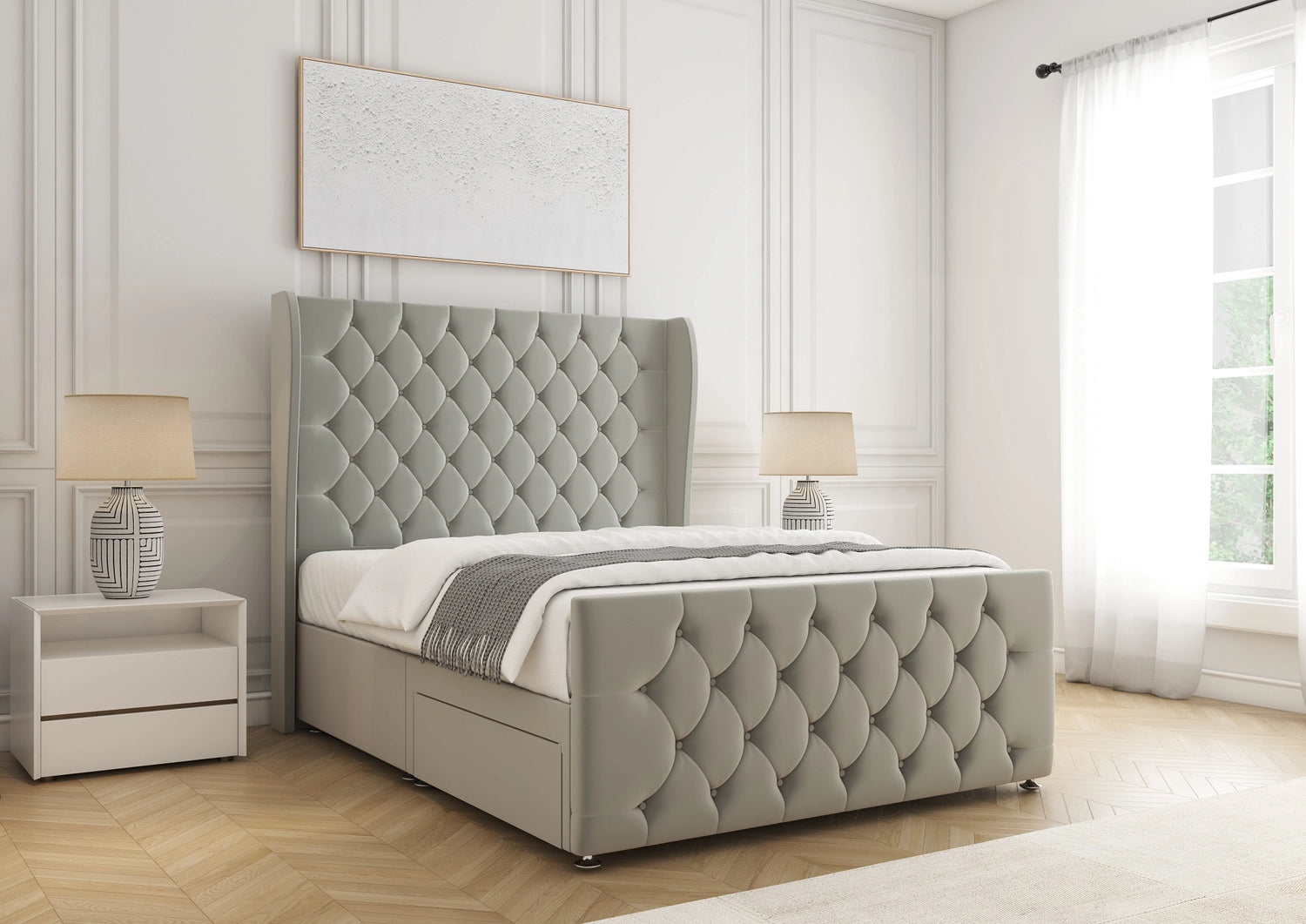 Anna Storage Divan Bed with Drawers – Silver Plush