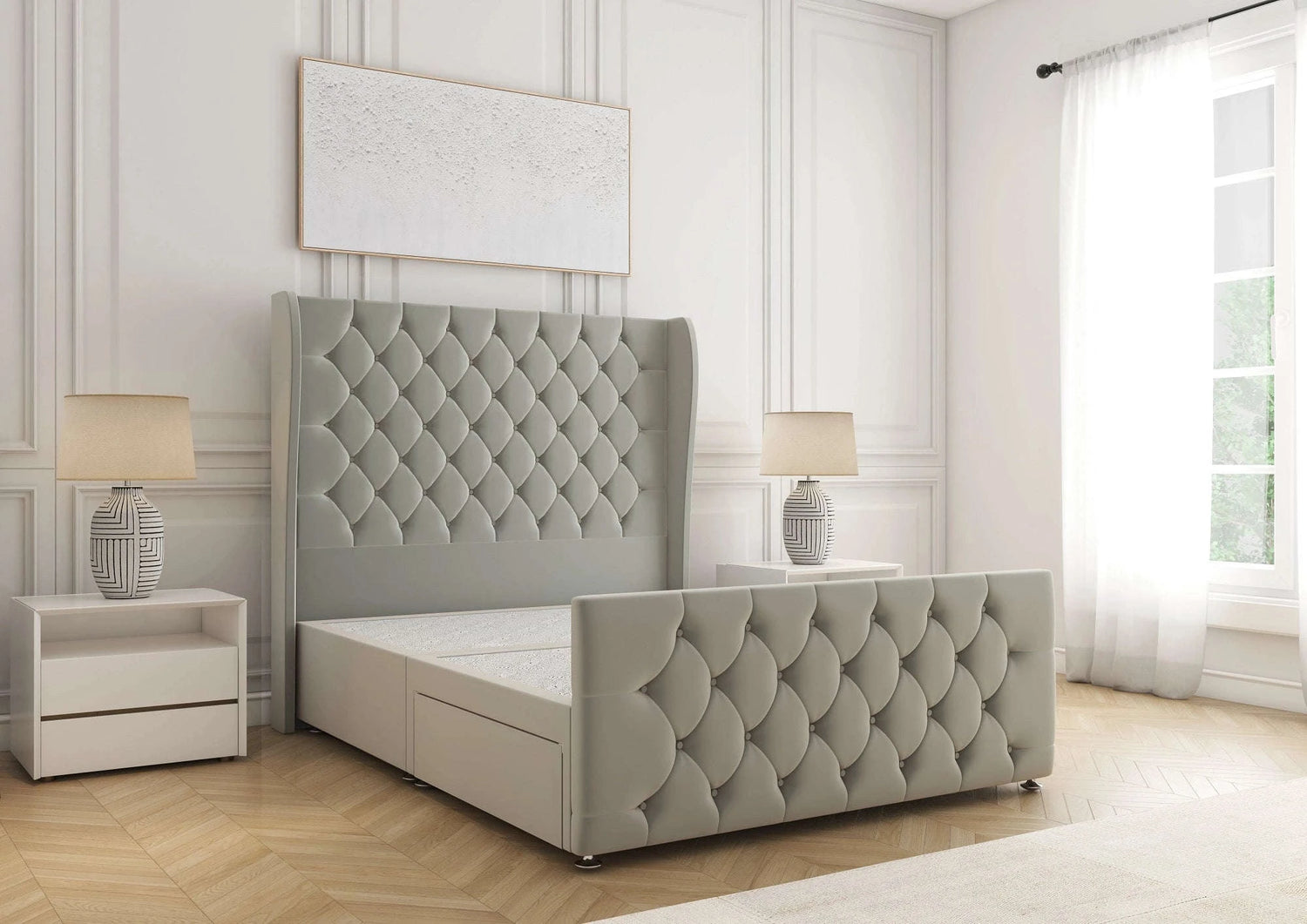 Anna Storage Divan Bed with Drawers – Silver Plush Bsspoke