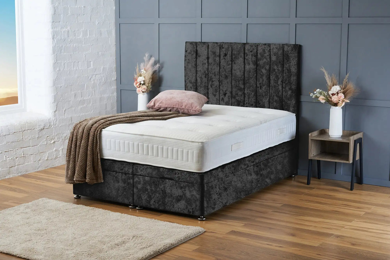 Aria Divan Ottoman Black Crushed Velvet