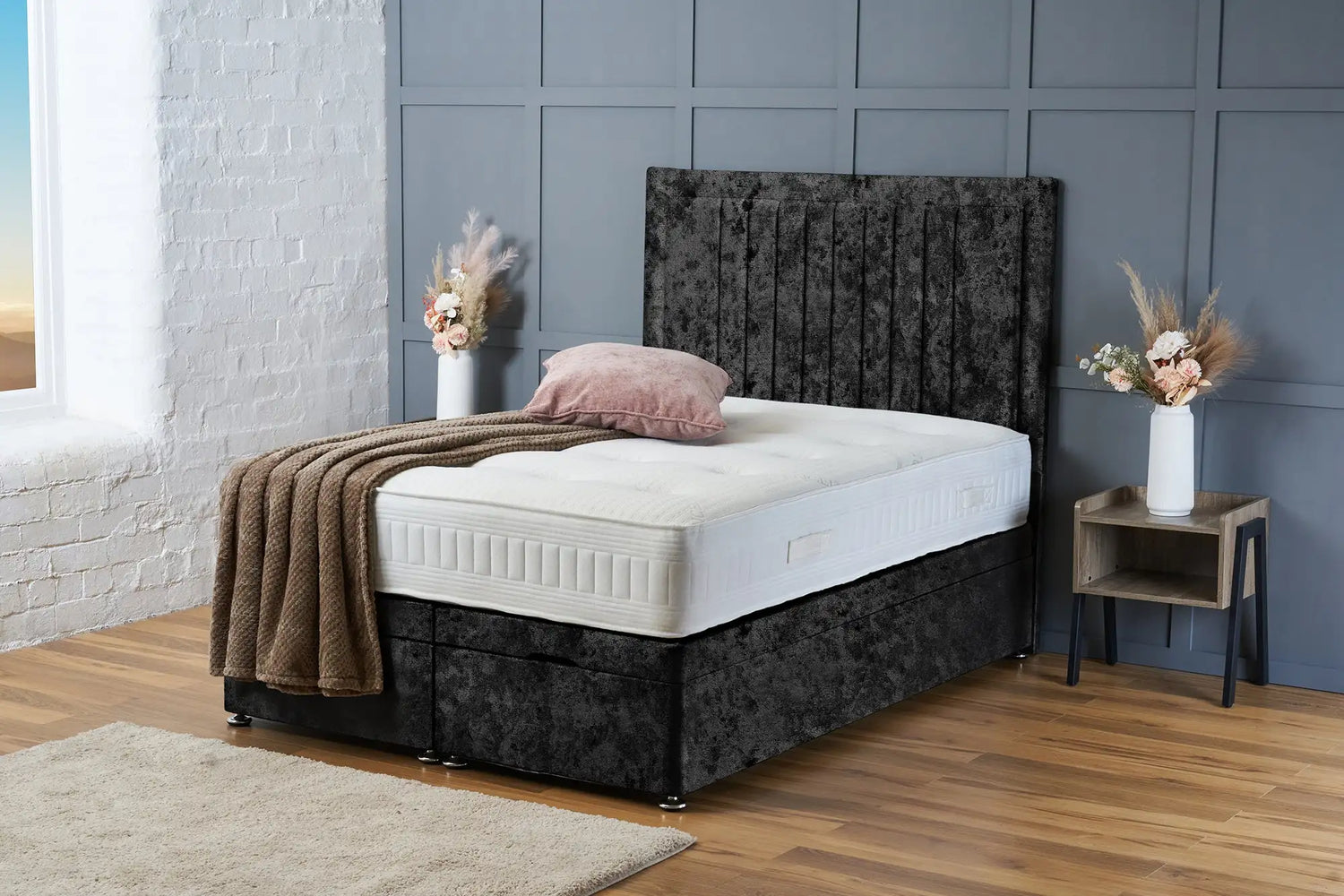 Canes Divan Ottoman Black Crushed Velvet