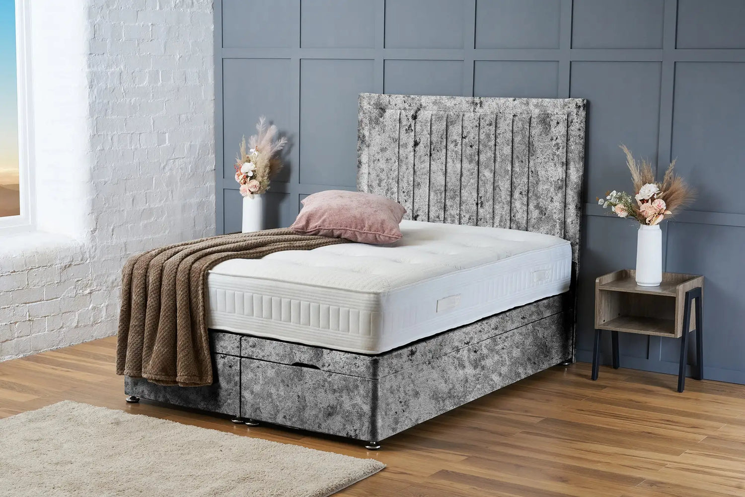 Canes Divan Ottoman Grey Crushed Velvet