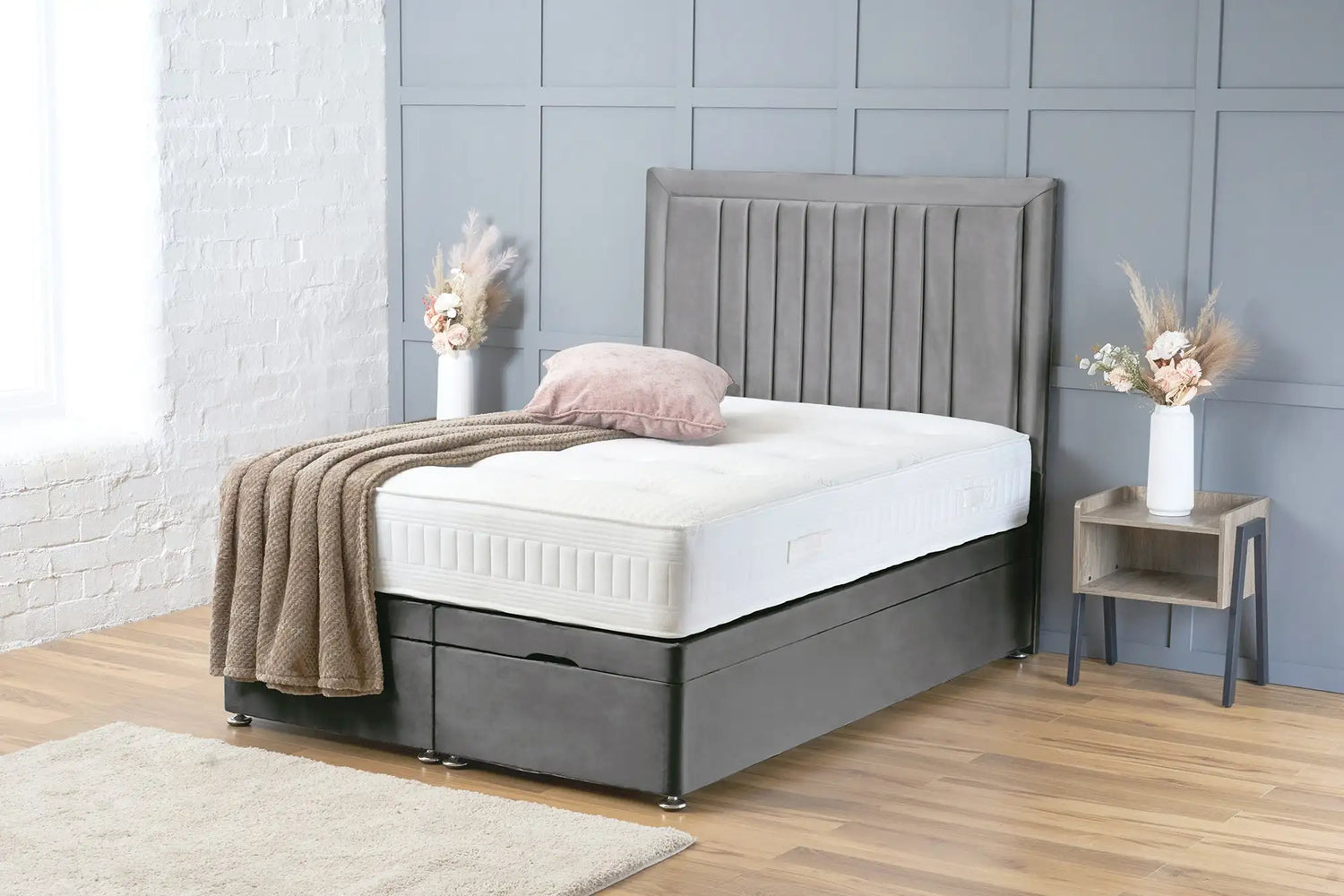 Canes Divan Ottoman Grey Plush