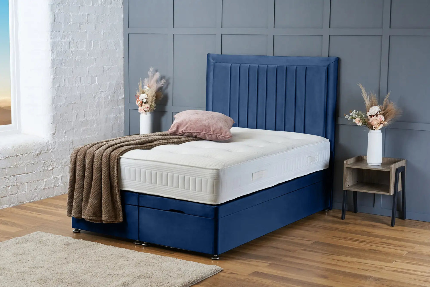Canes Divan Ottoman Royal Blue Plush