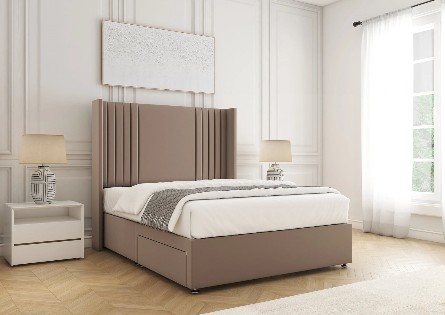 Cheshire 4 feet Small Double Divan Bed with Drawers - Mink Plush Velvet
