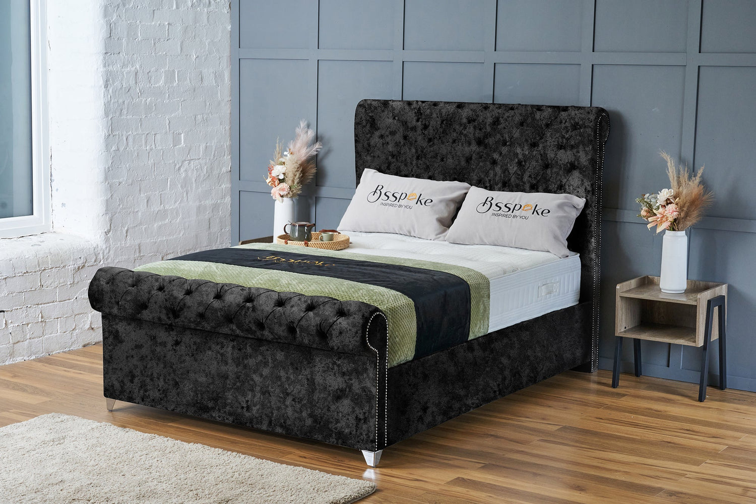 Daisy Bed Frame Black Crushed Velvet