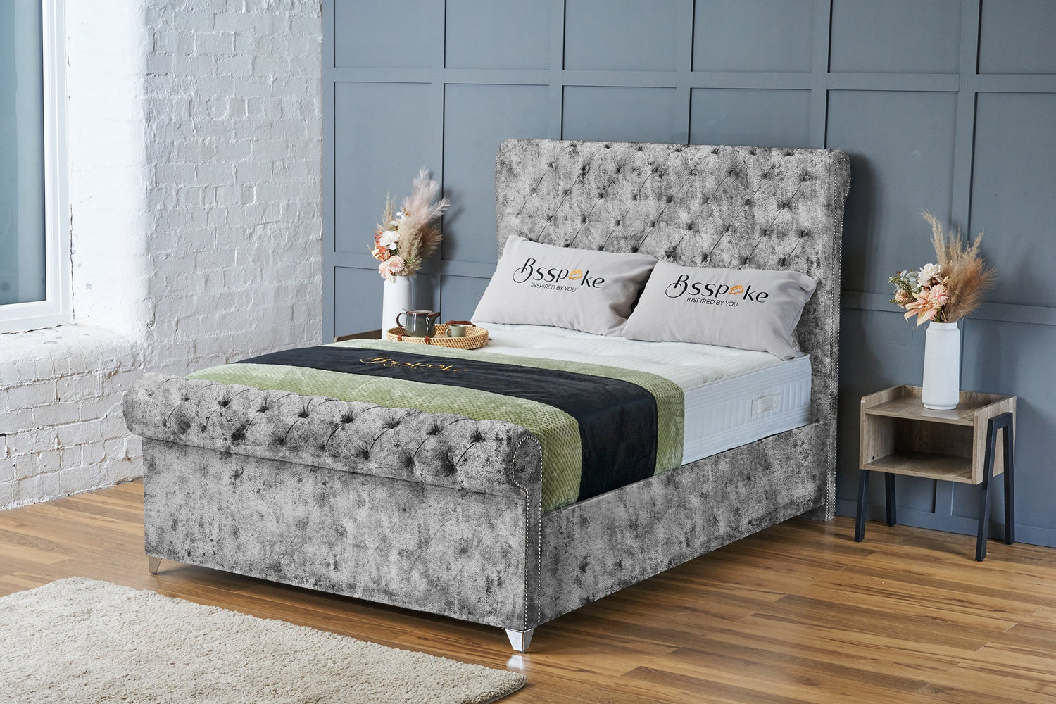 Daisy Bed Frame Grey Crushed Velvet