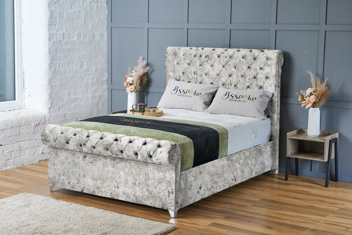 Daisy Bed Frame Silver Crushed Velvet