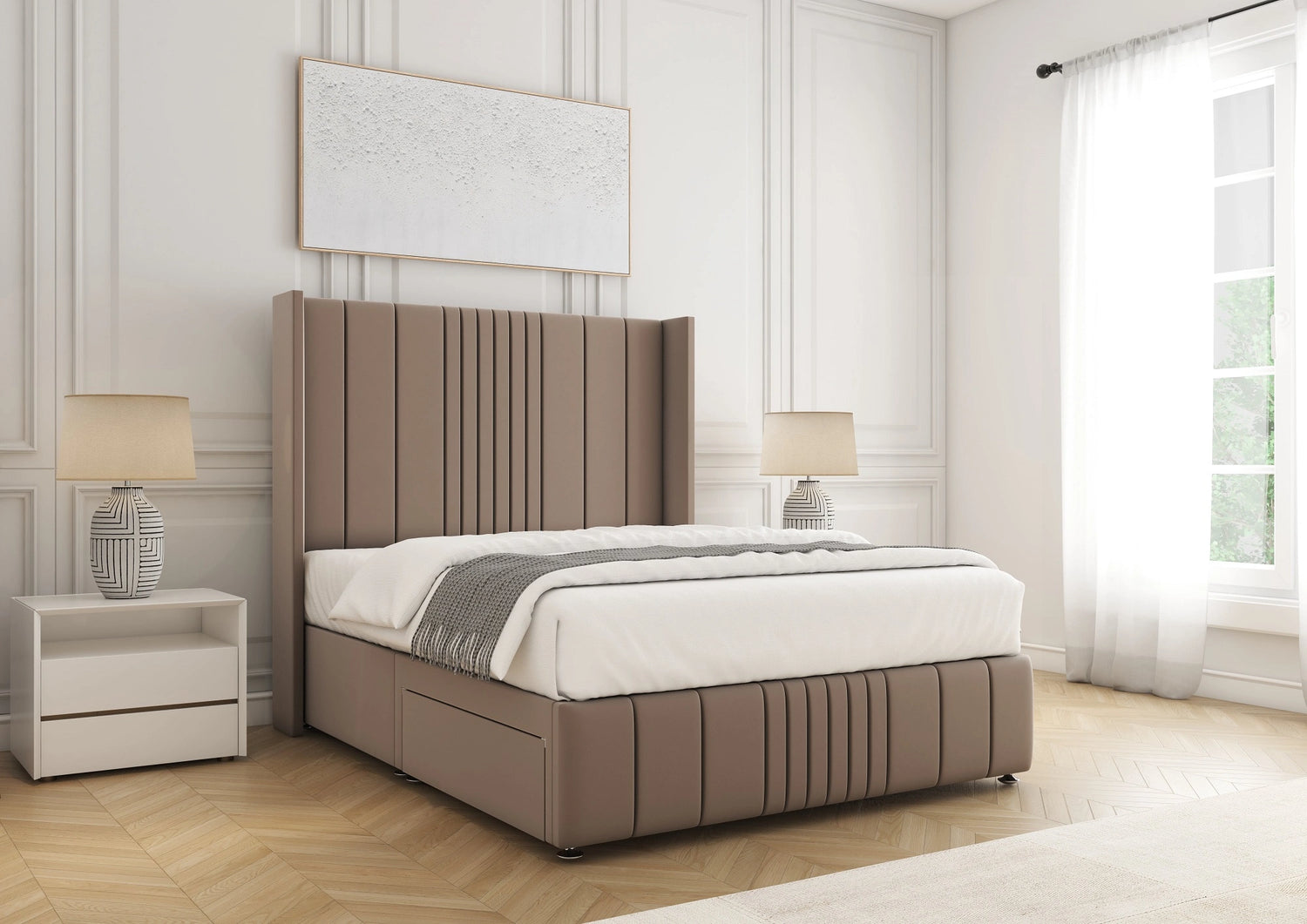 Elise Divan Bed with Headboard – Mink Plush