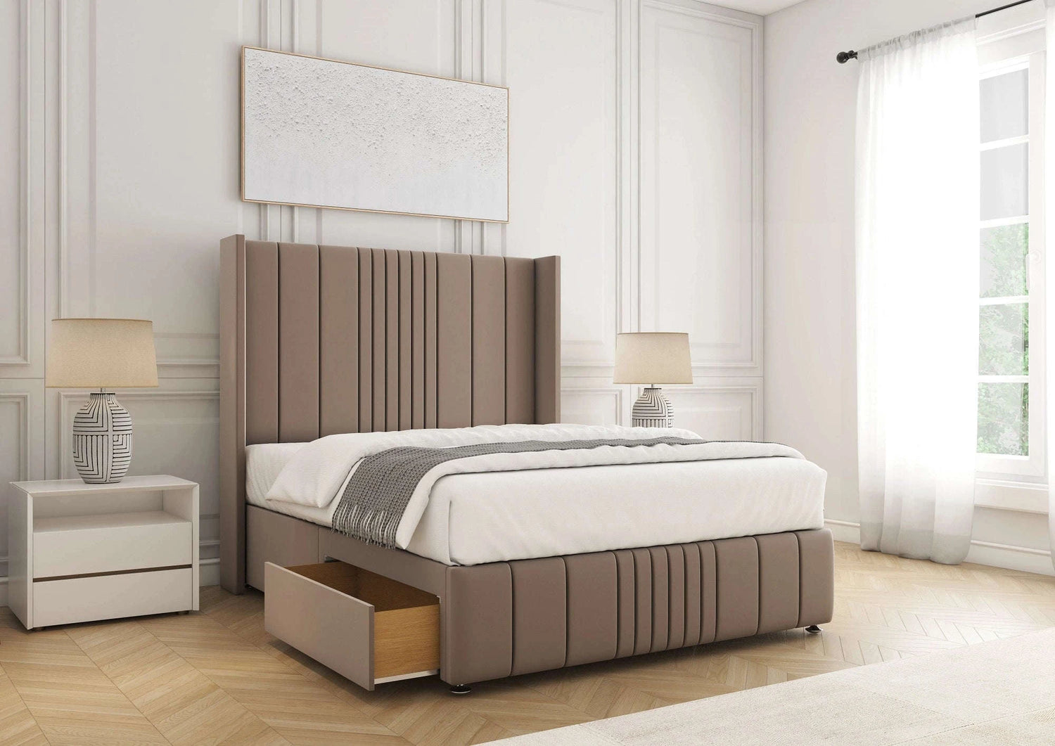 Elise Divan Bed with Headboard – Mink Plush Bsspoke