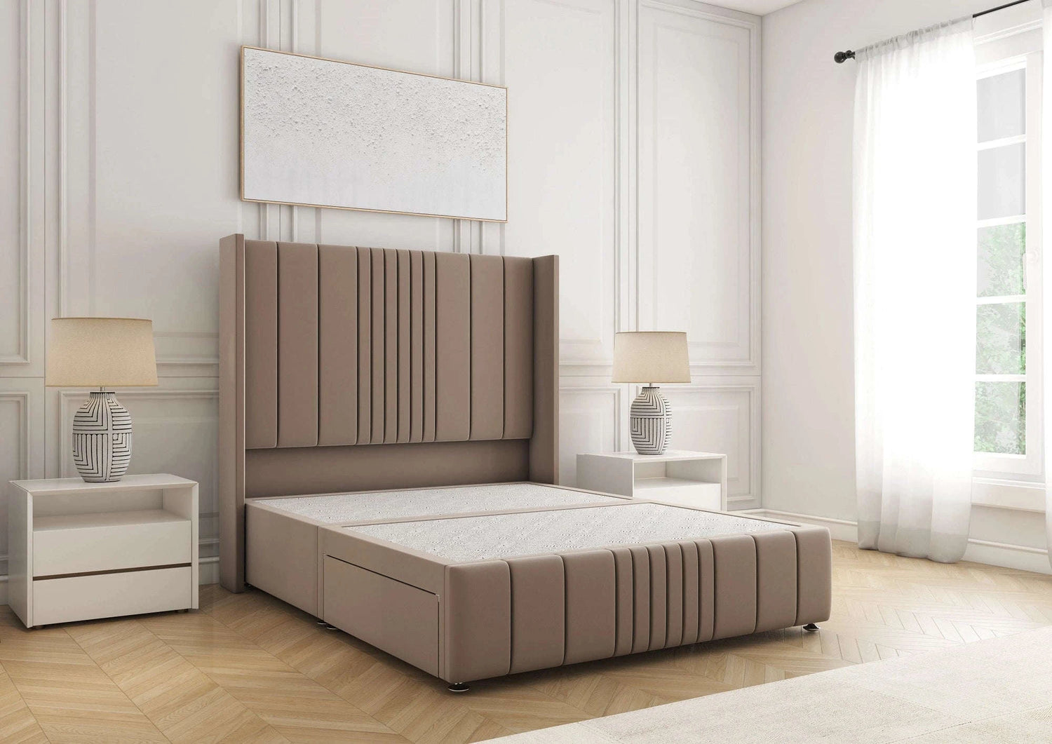 Elise Divan Bed with Headboard – Mink Plush Bsspoke