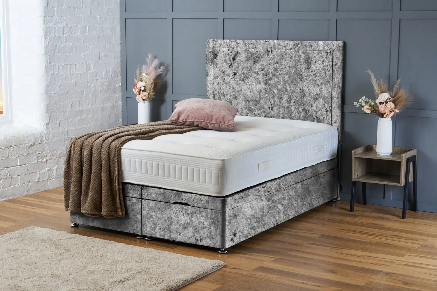 Ella Divan Ottoman Grey Crushed Velvet