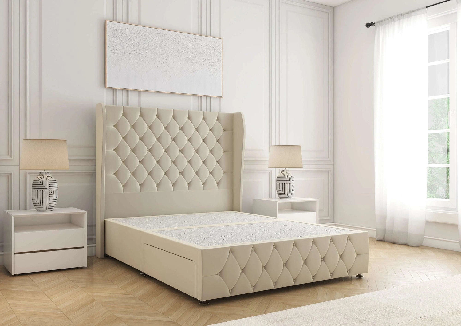 Faye Divan Bed with 2 Drawers – Cream Plush Bsspoke