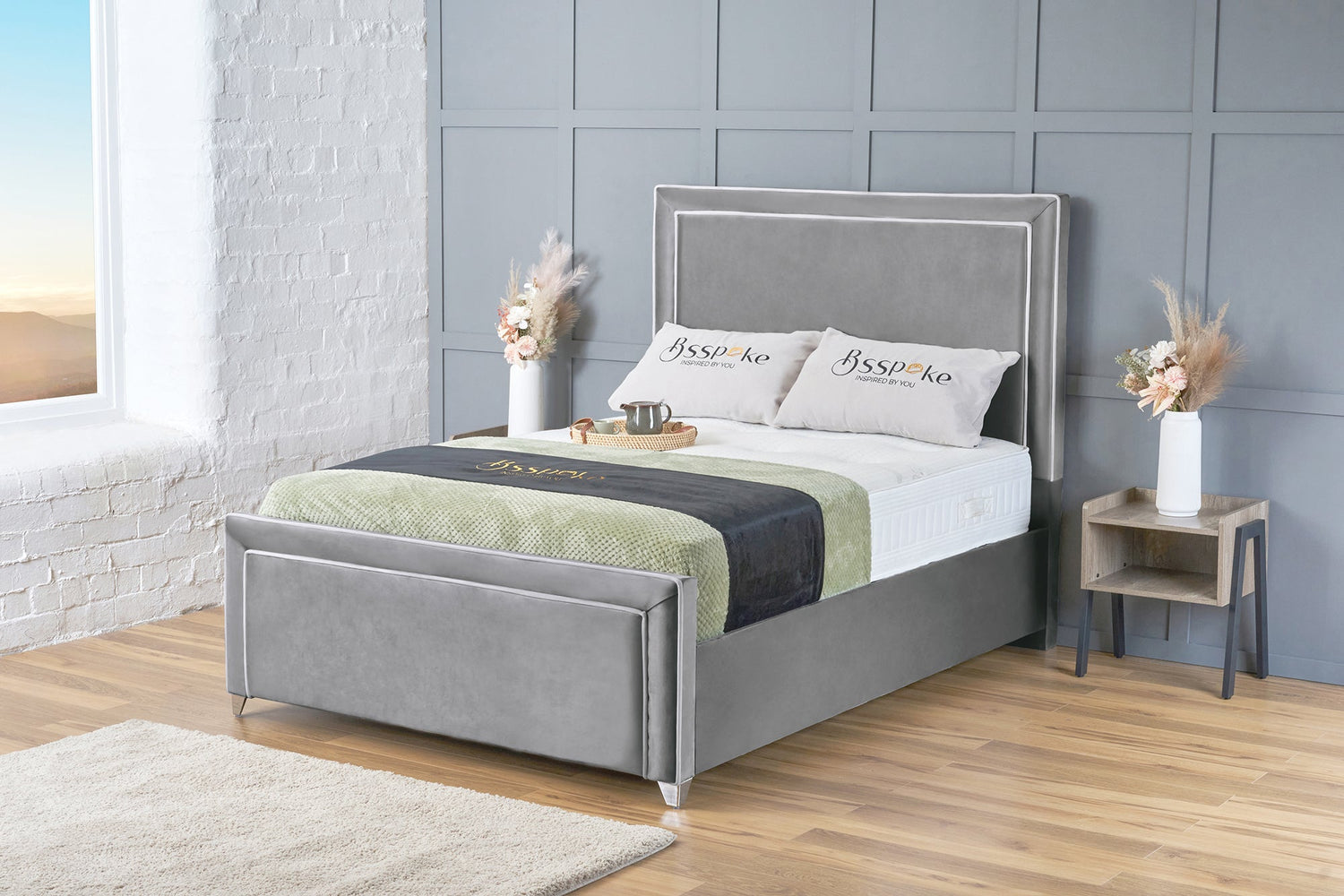 Lila Bed Frame Grey Plush