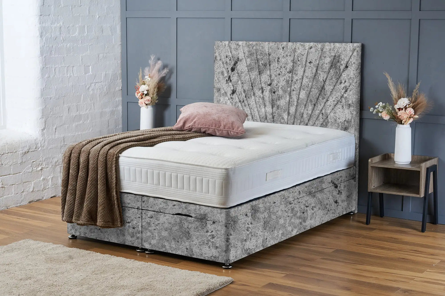 Maria Divan Ottoman Grey Crushed Velvet