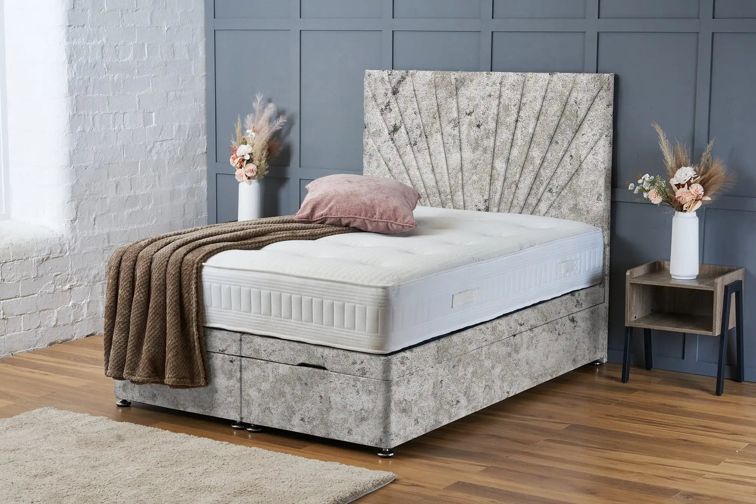 Maria Divan Ottoman Silver Crushed Velvet