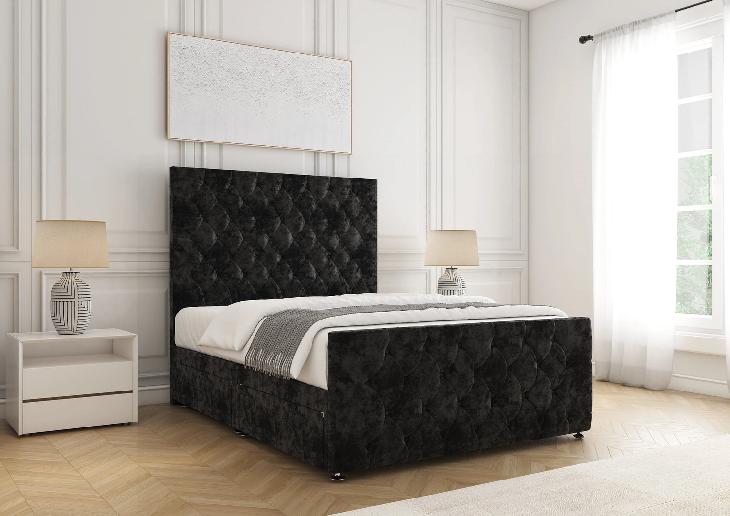 Maya Divan Bed Black Crushed Velvet