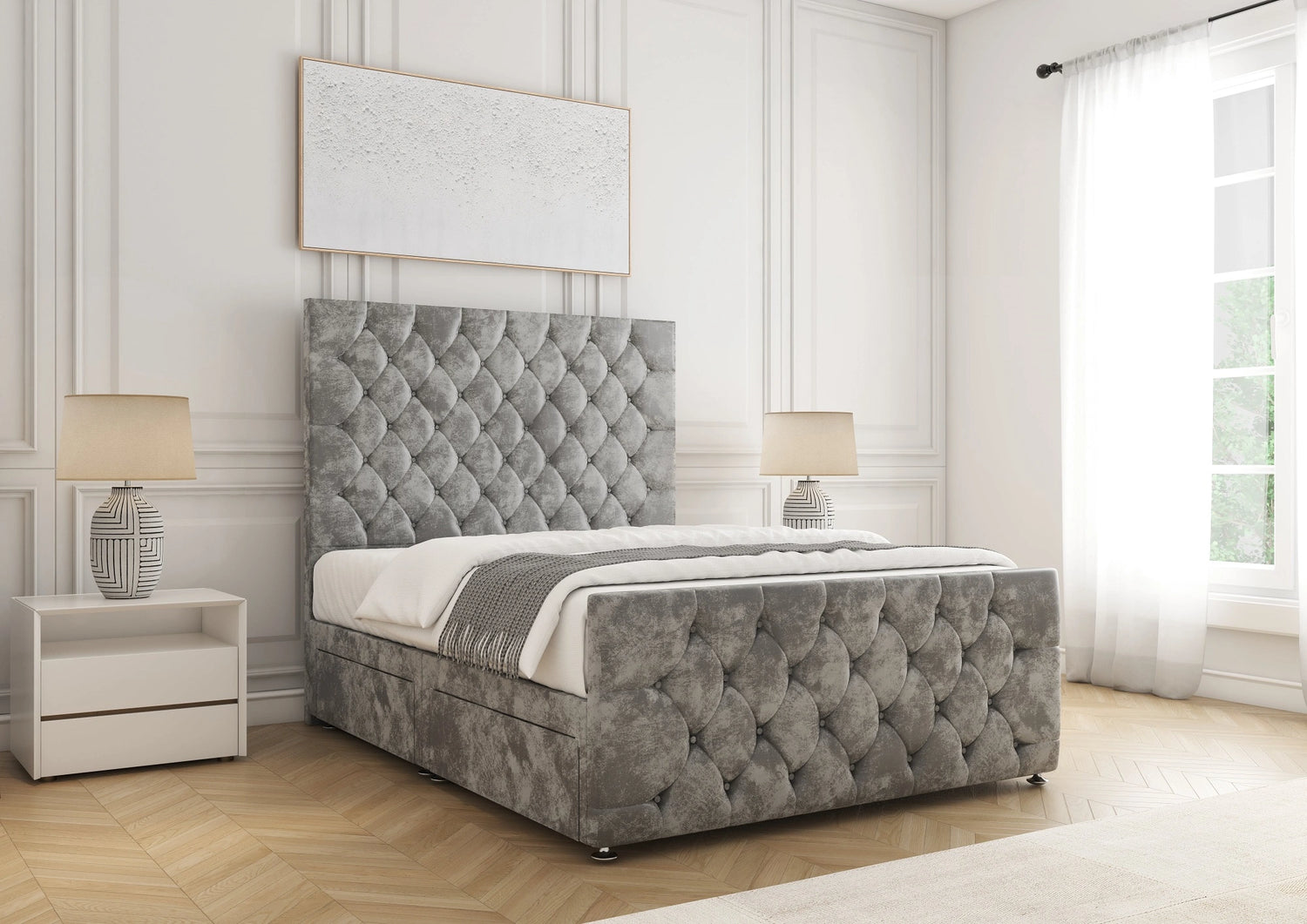 Maya Divan Bed Grey Crushed Velvet