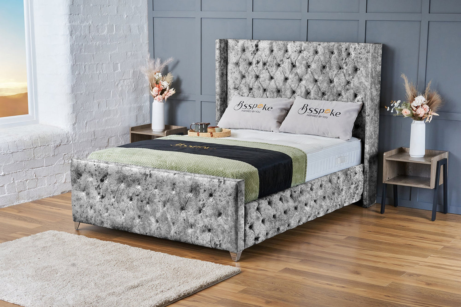 Mayfair Bed Frame Grey Crushed Velvet