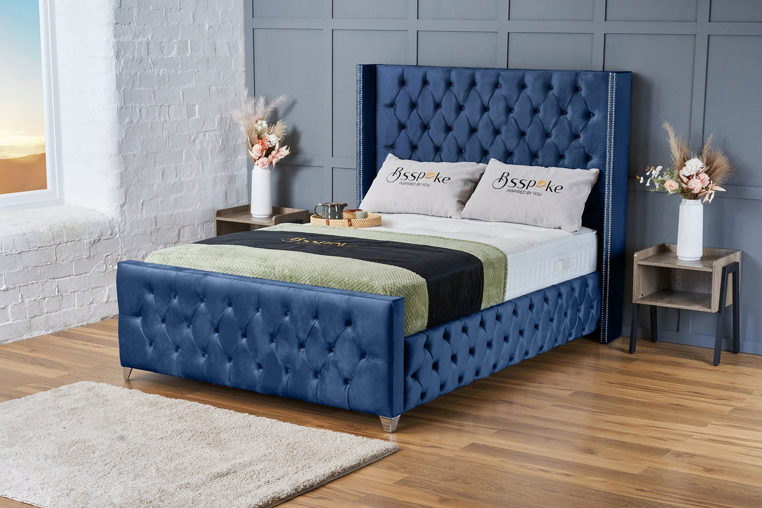 Mayfair Bed Frame Royal Blue Plush
