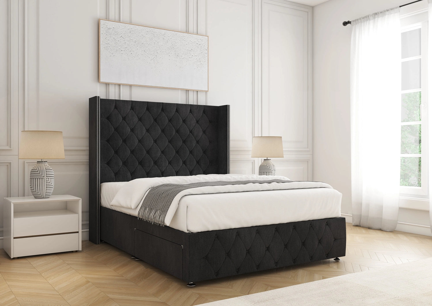 Mayfair Reinforced Divan Bed Base Heavy Duty – Black Crushed Velvet