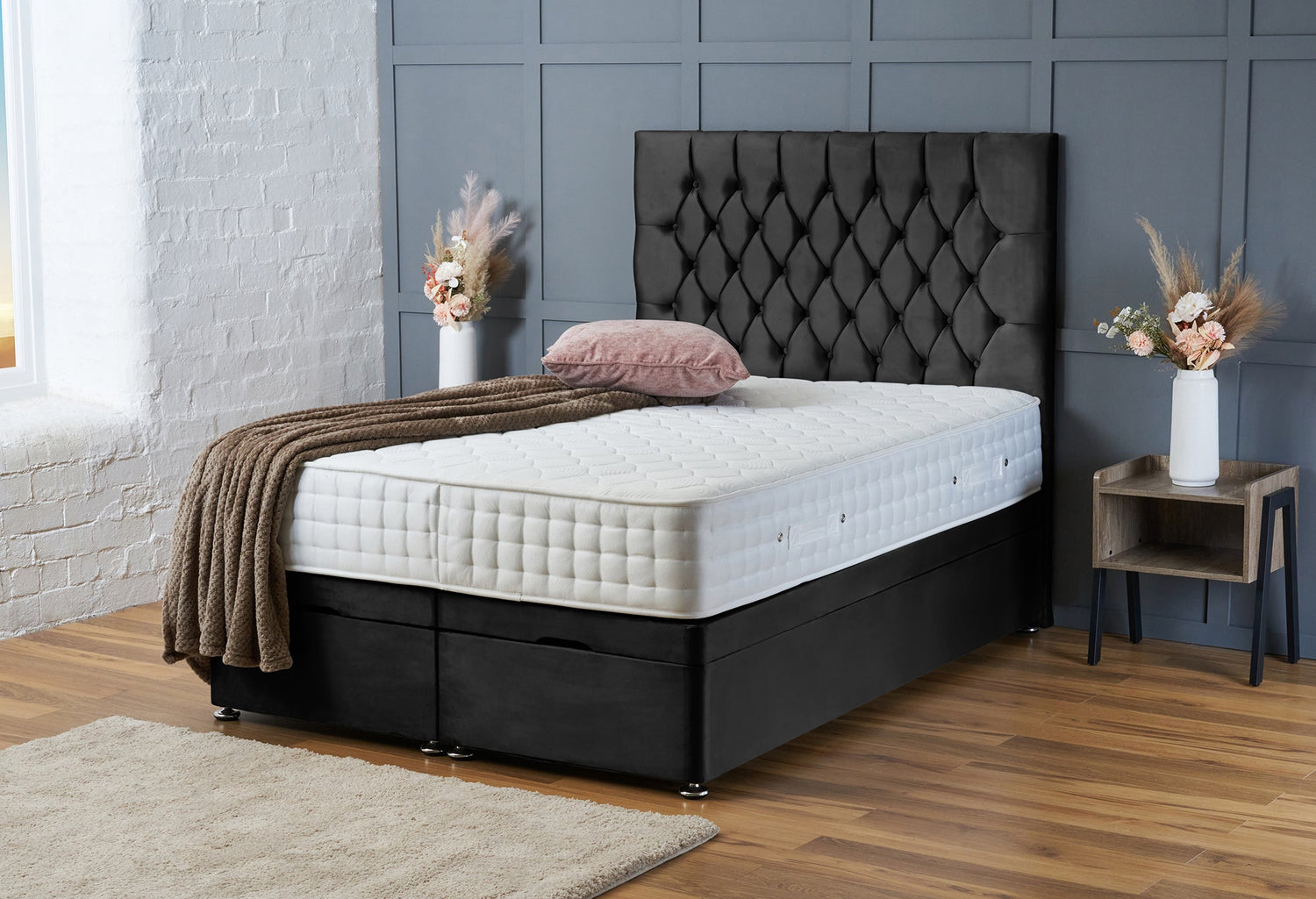 Mia Divan Ottoman Black Plush