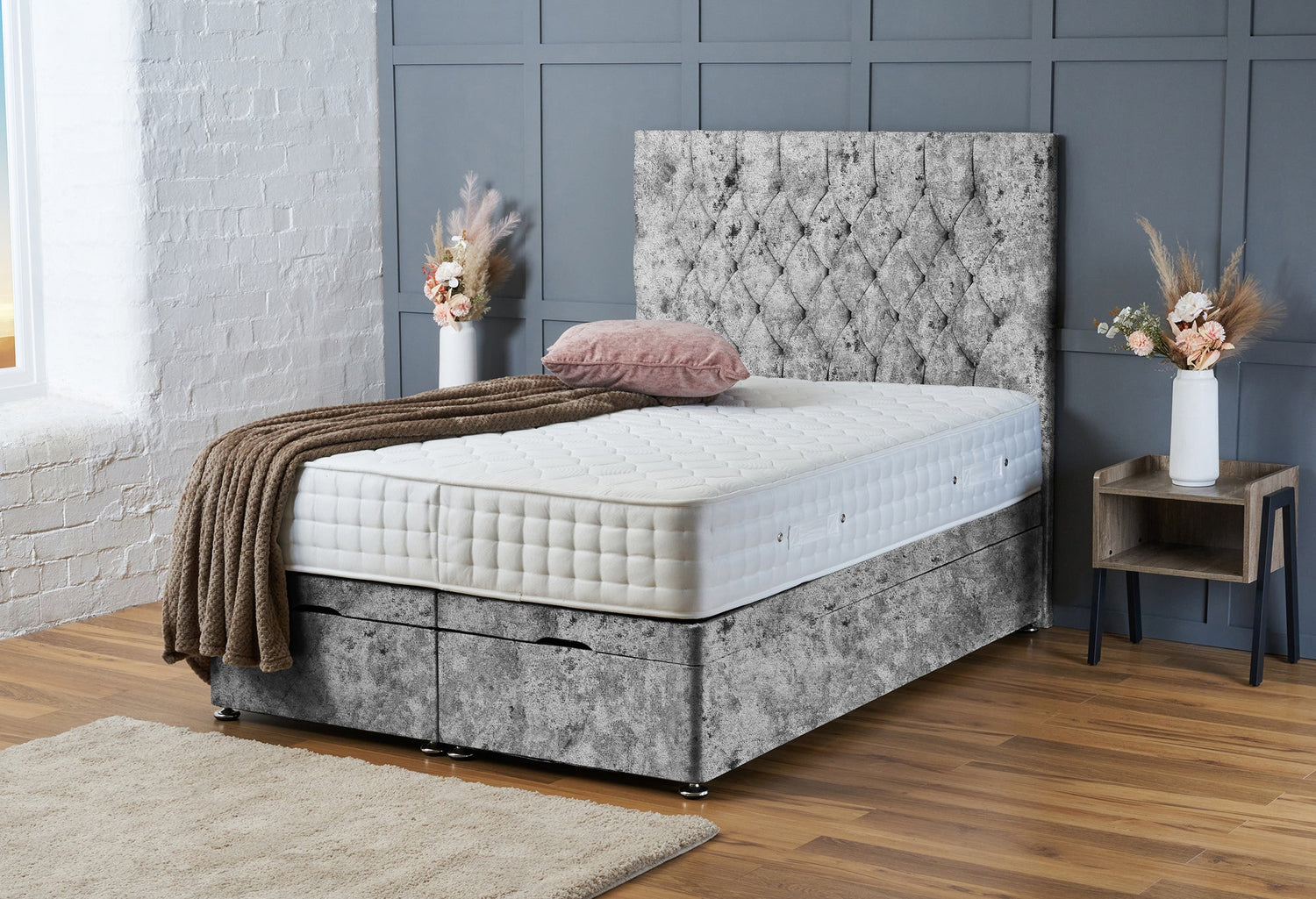Mia Divan Ottoman Grey Crushed Velvet