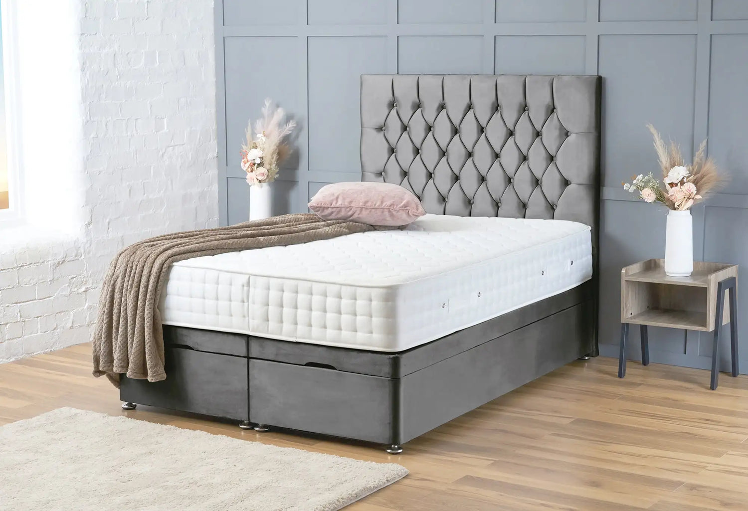 Mia Divan Ottoman Grey Plush