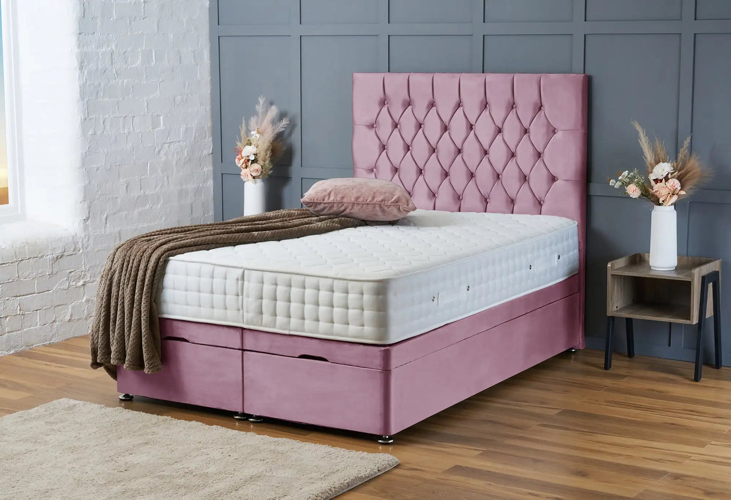 Mia Divan Ottoman Pink Plush