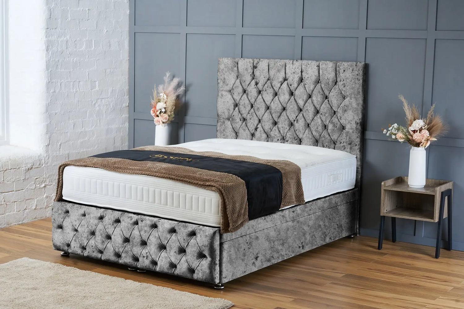Mulberry Divan Ottoman Grey Crushed Velvet