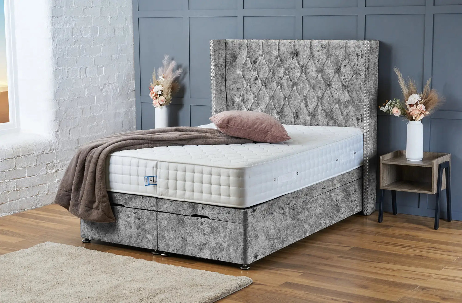 Olivia Divan Ottoman Grey Crushed Velvet