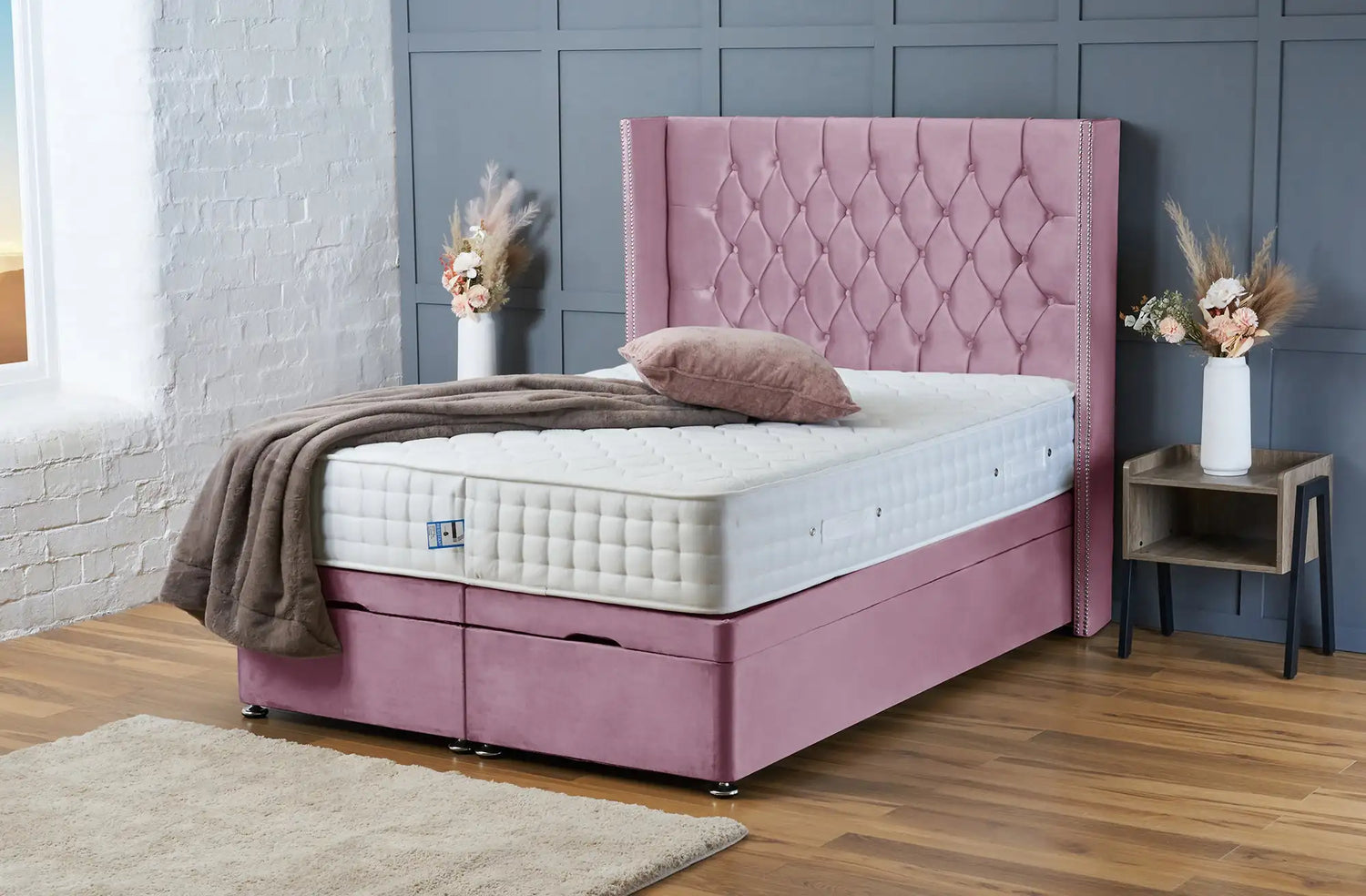Olivia Divan Ottoman Pink Plush