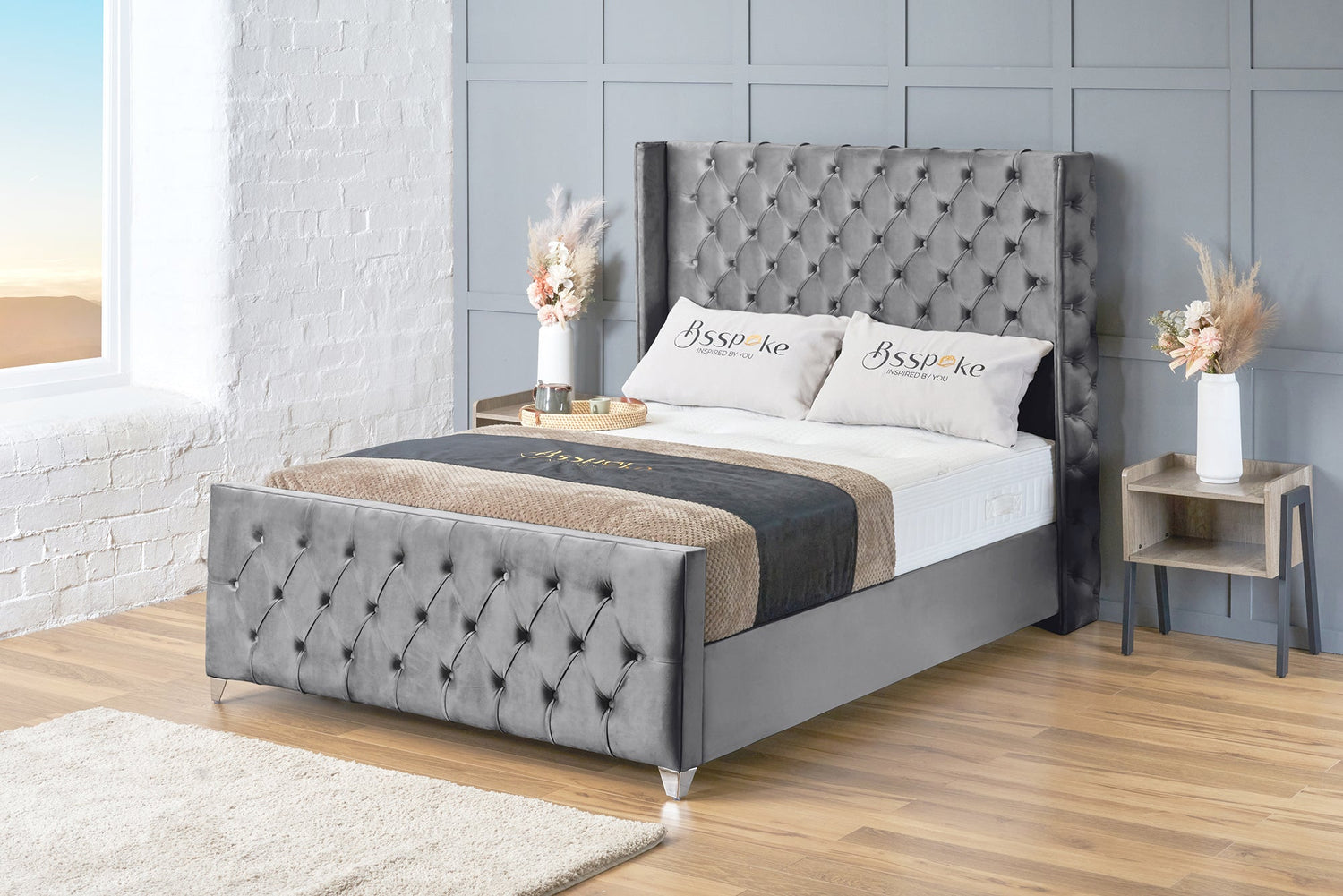 Ruby Bed Frame Grey Plush