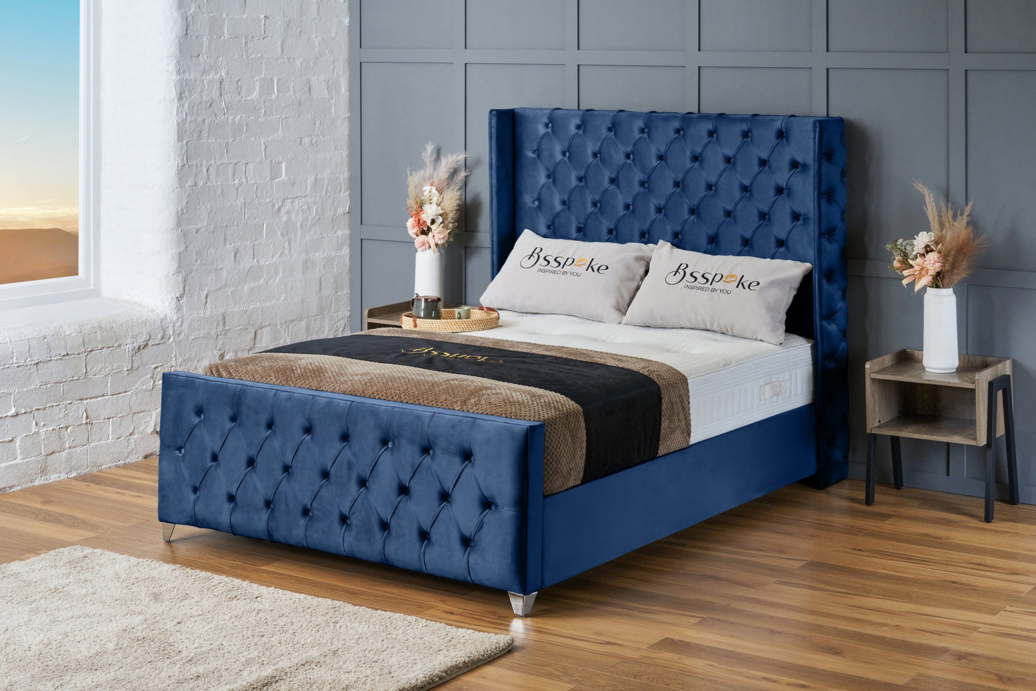 Ruby Bed Frame Royal Blue Plush