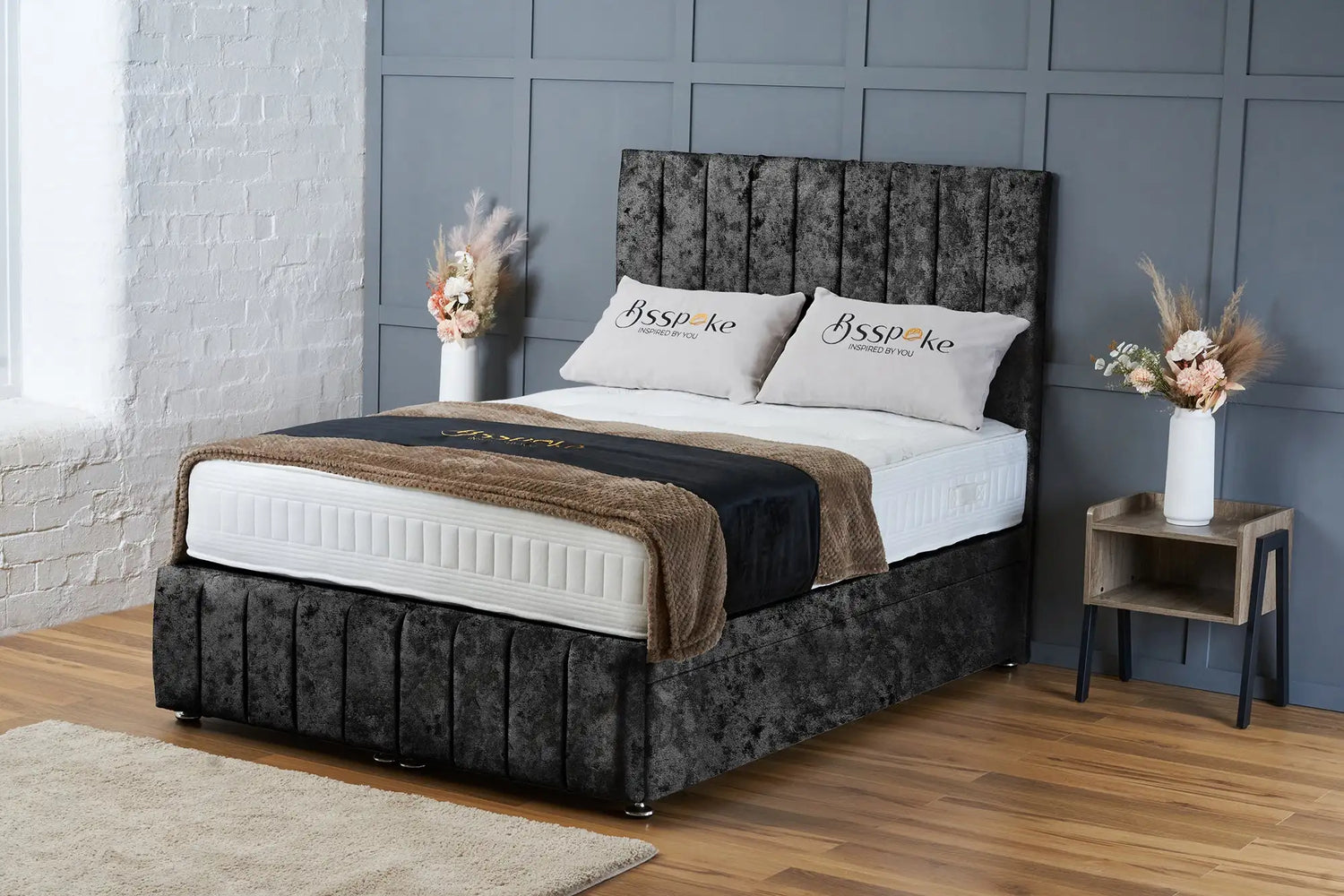 Sierra Divan Ottoman Black Crushed Velvet