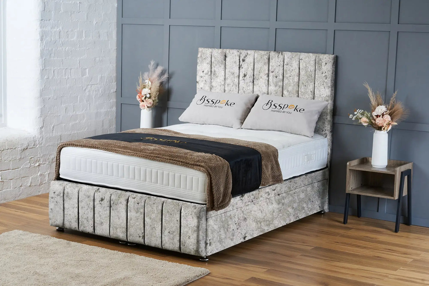 Sierra Divan Ottoman Silver Crushed Velvet