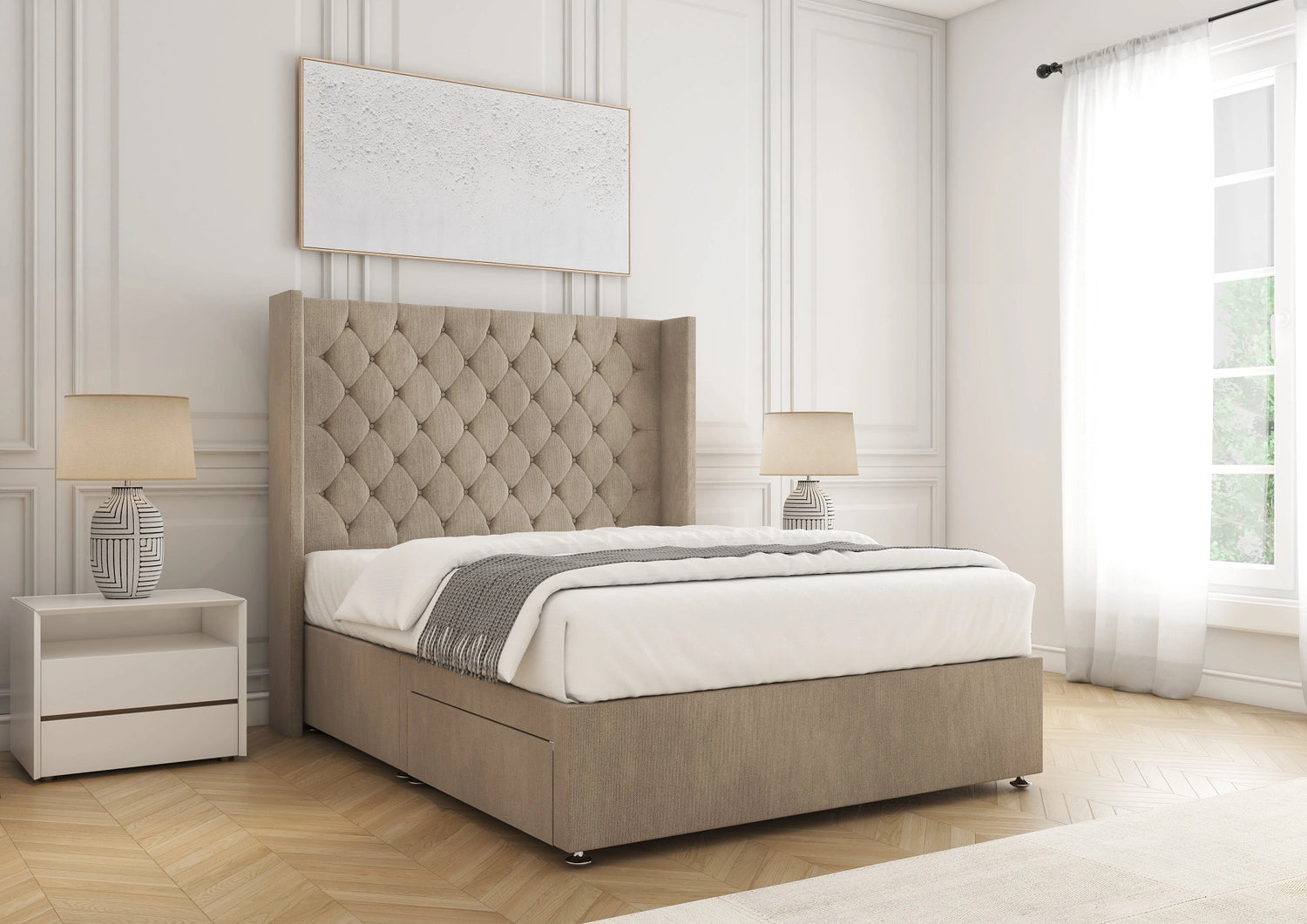 Winchester Upholstered Divan Bed – Mink Napples