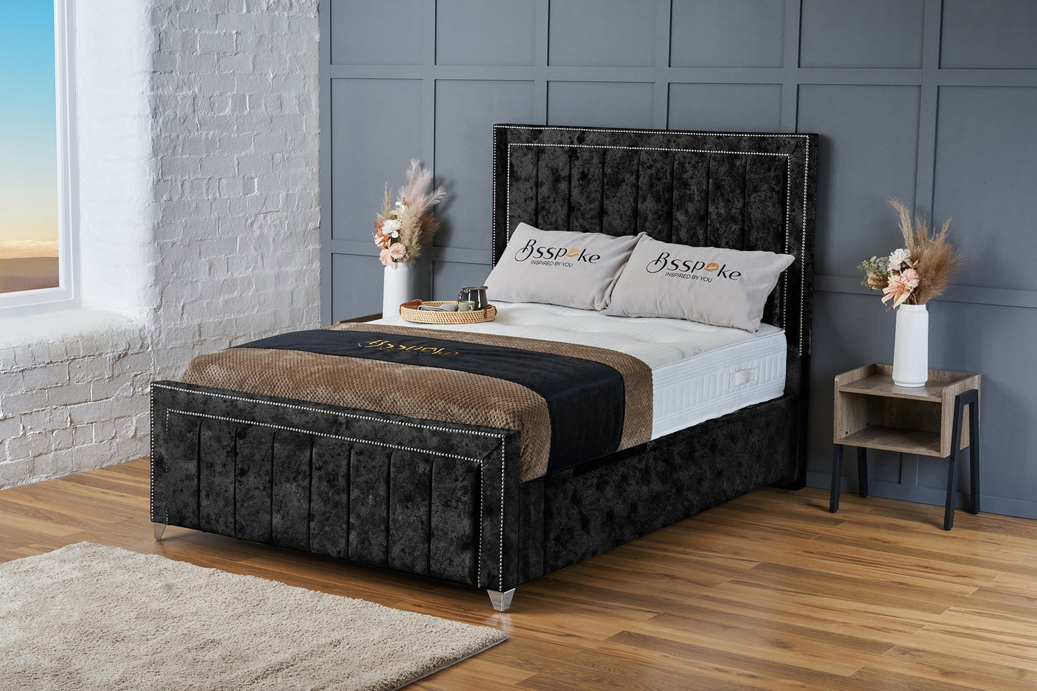 Zara Bed Frame Black Crushed Velvet