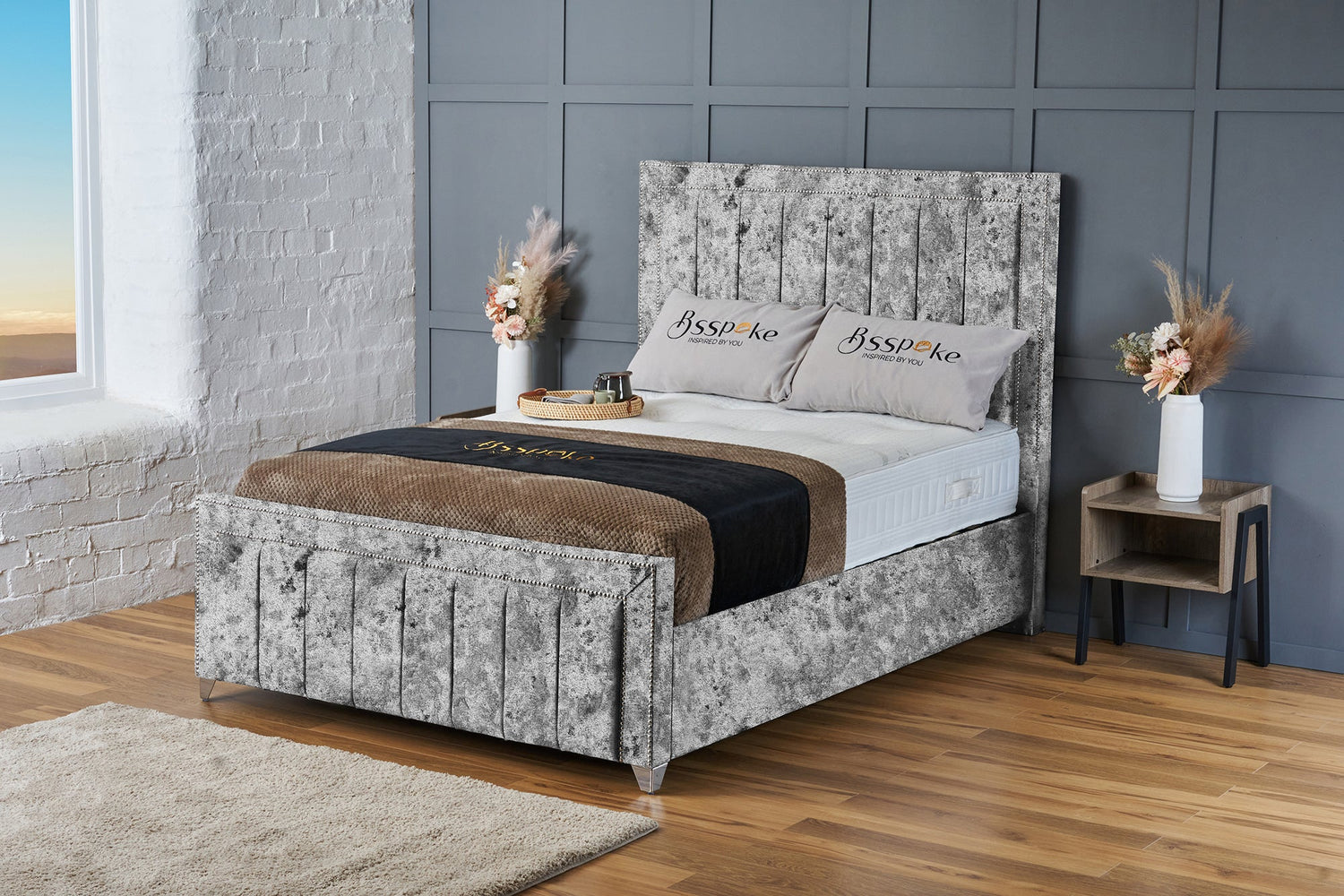 Zara Bed Frame Grey Crushed Velvet