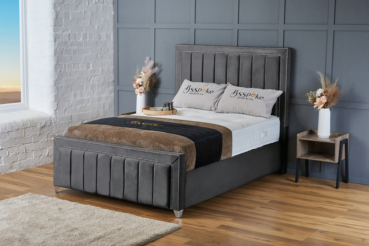 Zara Bed Frame Grey Plush