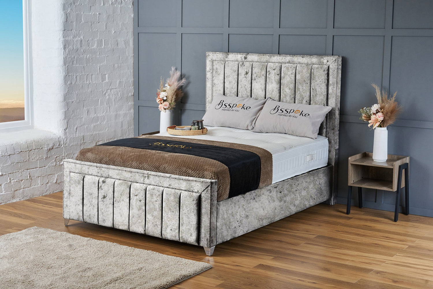 Zara Bed Frame Silver Crushed Velvet