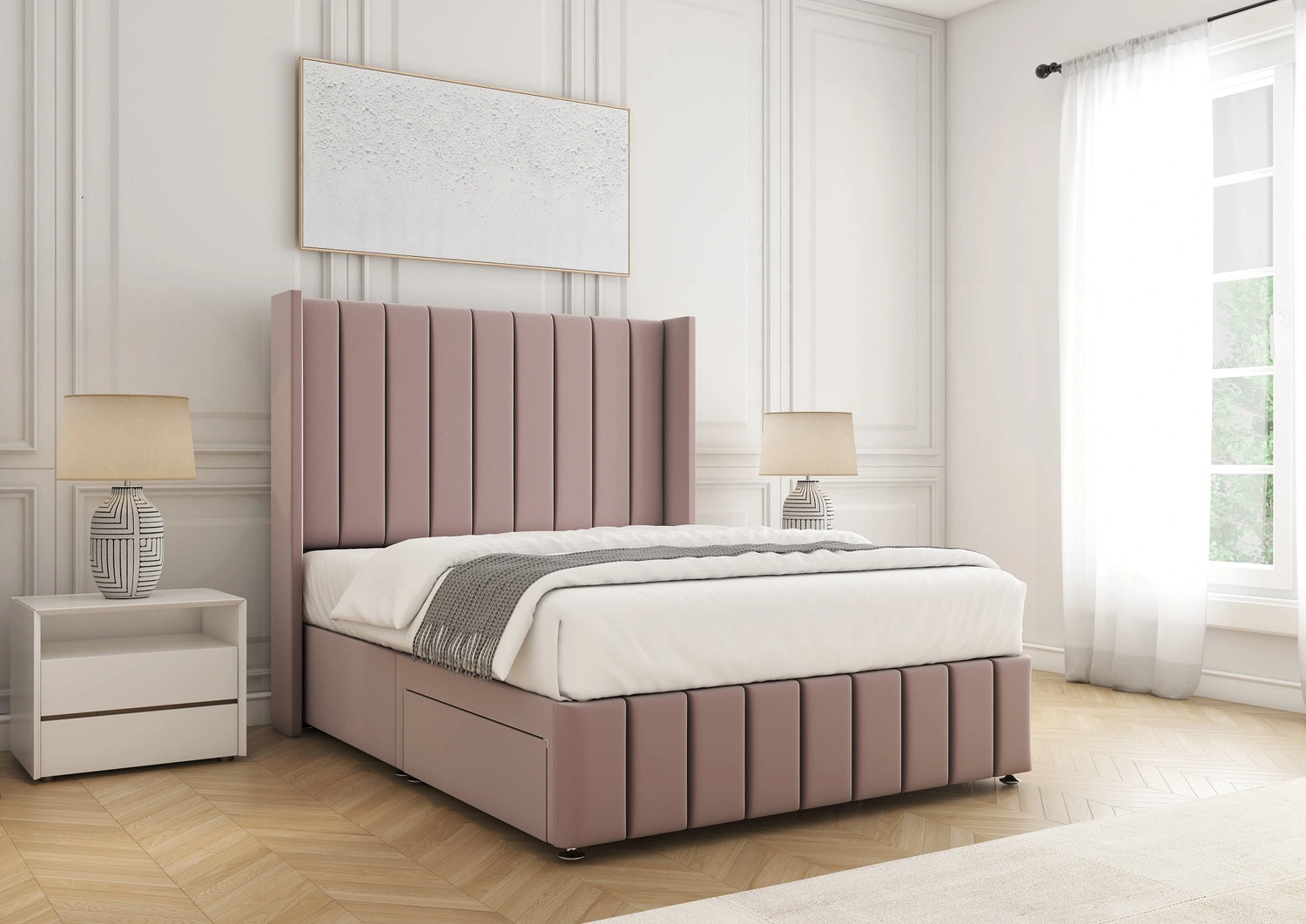 Zoe Upholstered Divan Bed – Pink Plush Velvet
