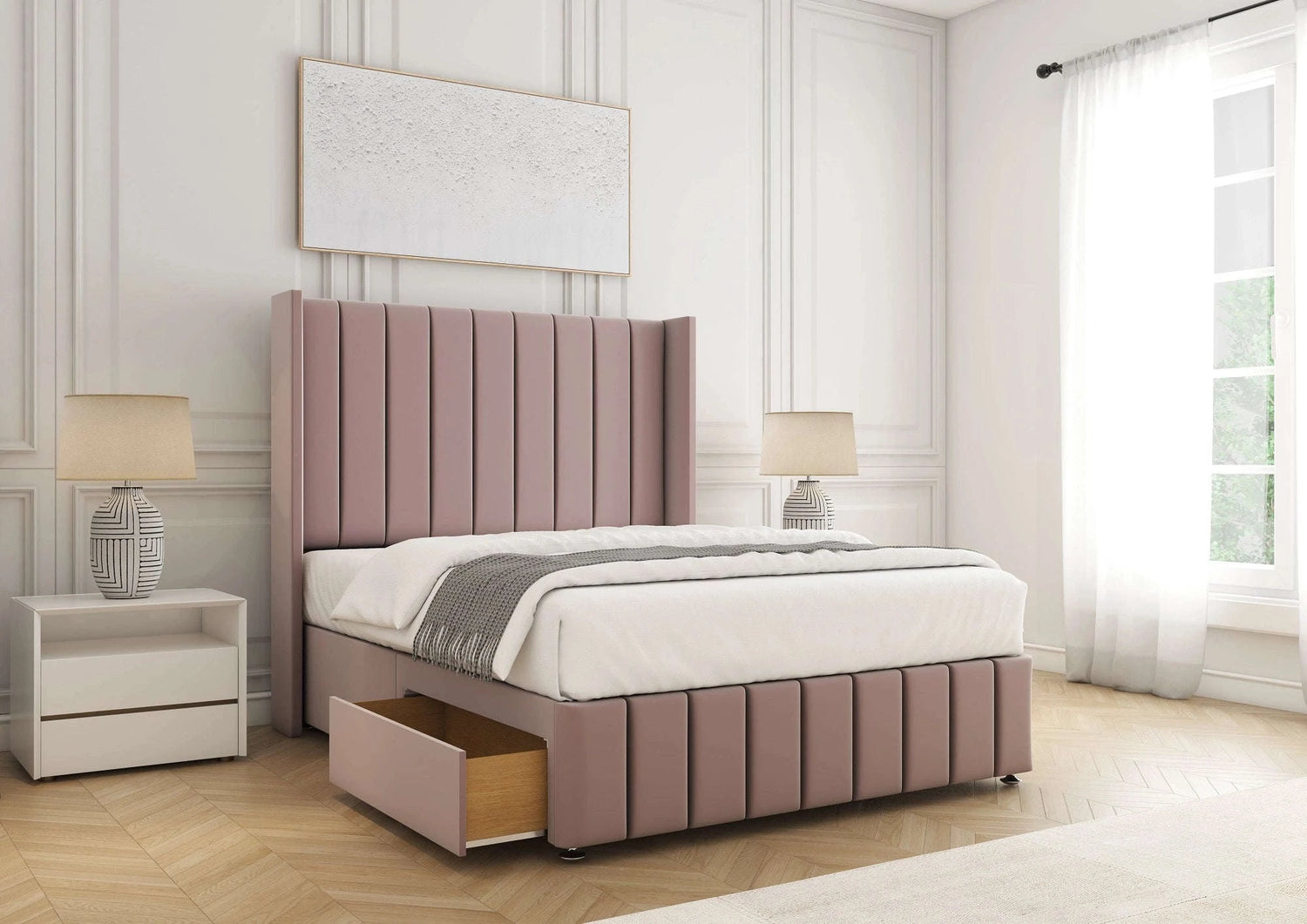 Zoe Upholstered Divan Bed – Pink Plush Velvet Bsspoke