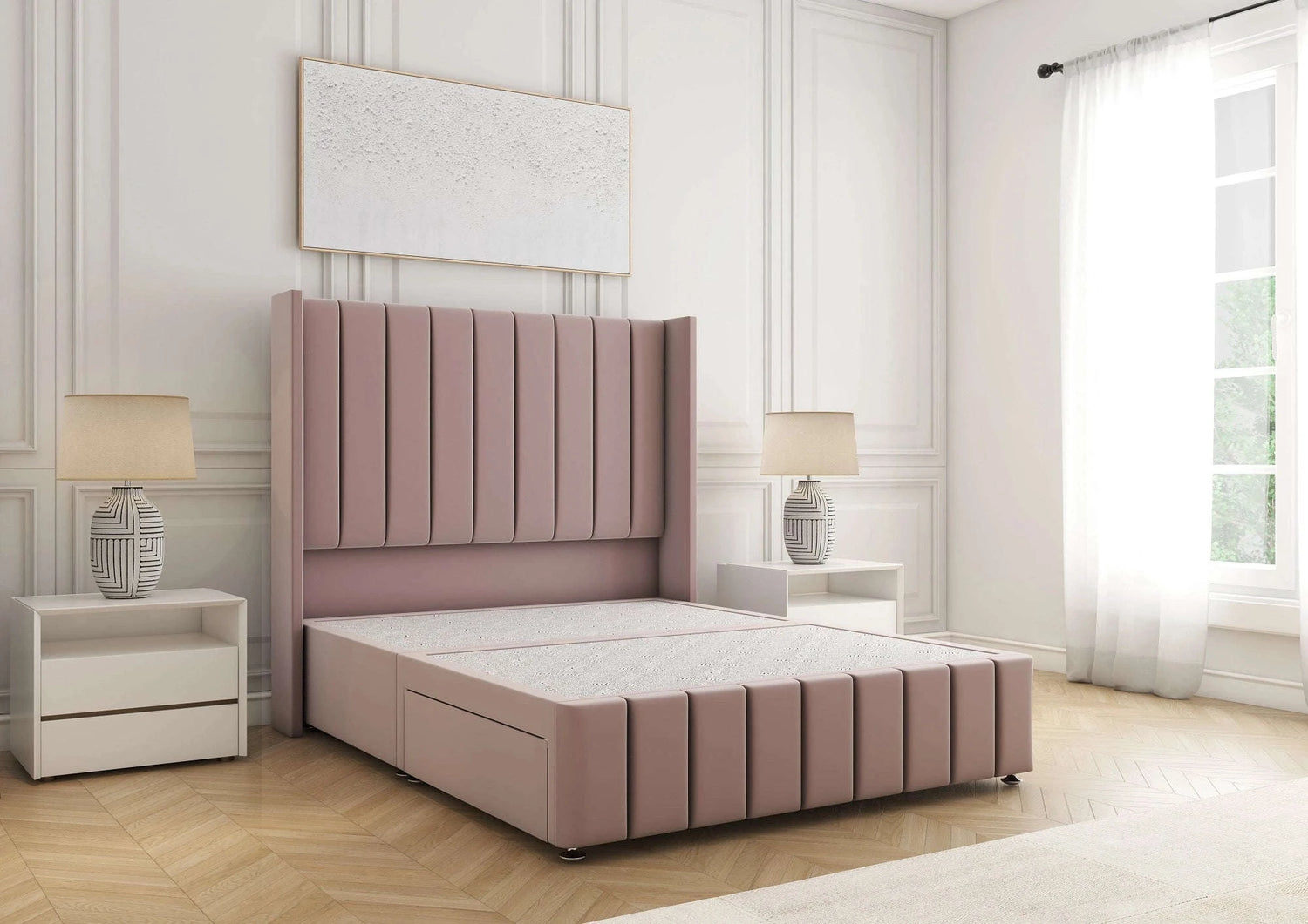 Zoe Upholstered Divan Bed – Pink Plush Velvet Bsspoke